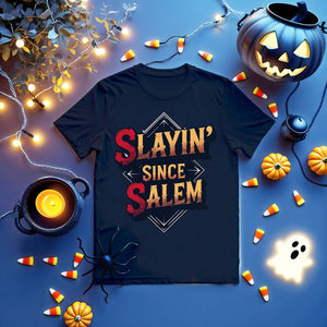 Salem witch meme-style graphic tee in black color