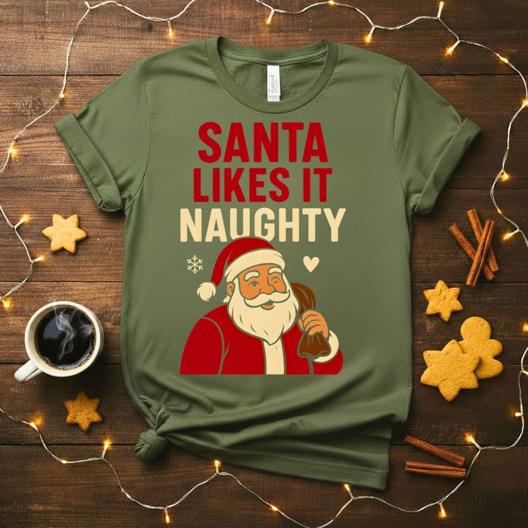 Santa Likes It Naughty Funny Flirty Christmas T-Shirt