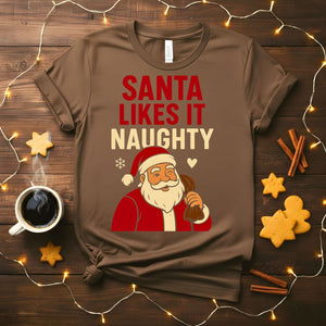 Santa Likes It Naughty Funny Flirty Christmas T-Shirt