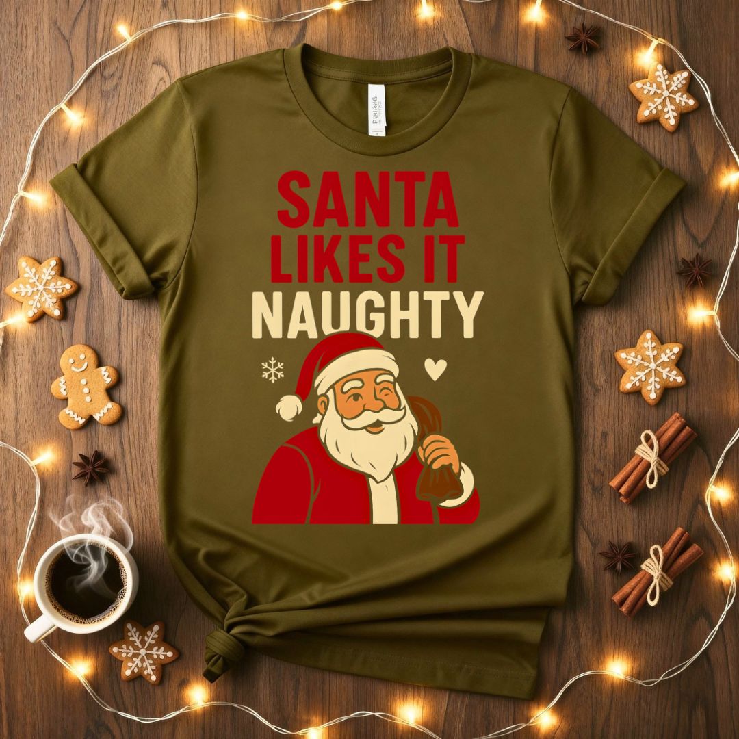 Santa Likes It Naughty Funny Flirty Christmas T-Shirt