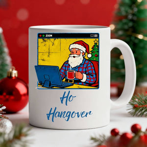 Santa Zoom Meeting Christmas Ceramic Mug – funny work-from-home meme mug featuring Santa in a virtual meeting, perfect holiday coffee cup by Memez.Store