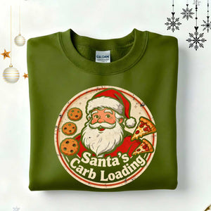 “Santa Carb Loading Retro Christmas Sweatshirt – funny gym and foodie meme retro holiday sweatshirt by Memez.Store.”