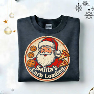 “Santa Carb Loading Retro Christmas Sweatshirt – funny gym and foodie meme retro holiday sweatshirt by Memez.Store.”