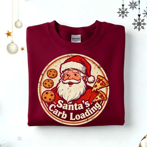 “Santa Carb Loading Retro Christmas Sweatshirt – funny gym and foodie meme retro holiday sweatshirt by Memez.Store.”