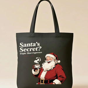 Santa's Secret funny Christmas chaos tote bag