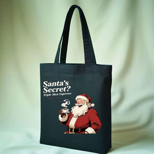 Santa's Secret funny Christmas chaos tote bag