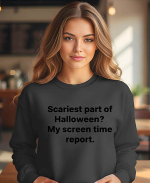 Oversized sweatshirt with Screen Time Report Halloween print”