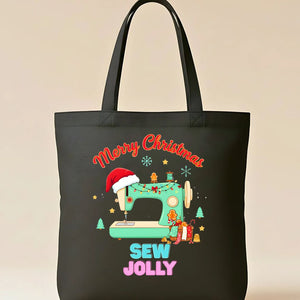 Sew Jolly Tote Bag with spool and holly design