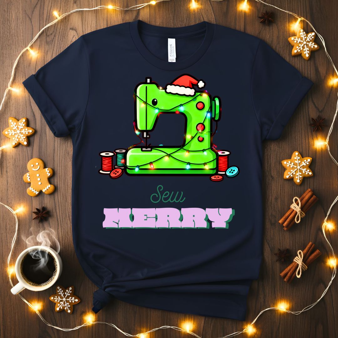 Sew Merry Meme Funny T-Shirt with crafting pun design