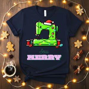 Sew Merry Meme Funny T-Shirt with crafting pun design