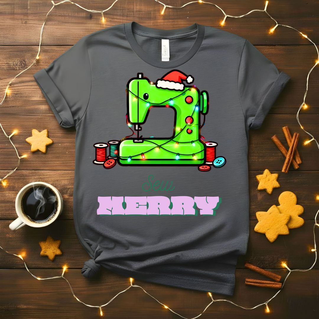 Sew Merry Meme Funny T-Shirt with crafting pun design