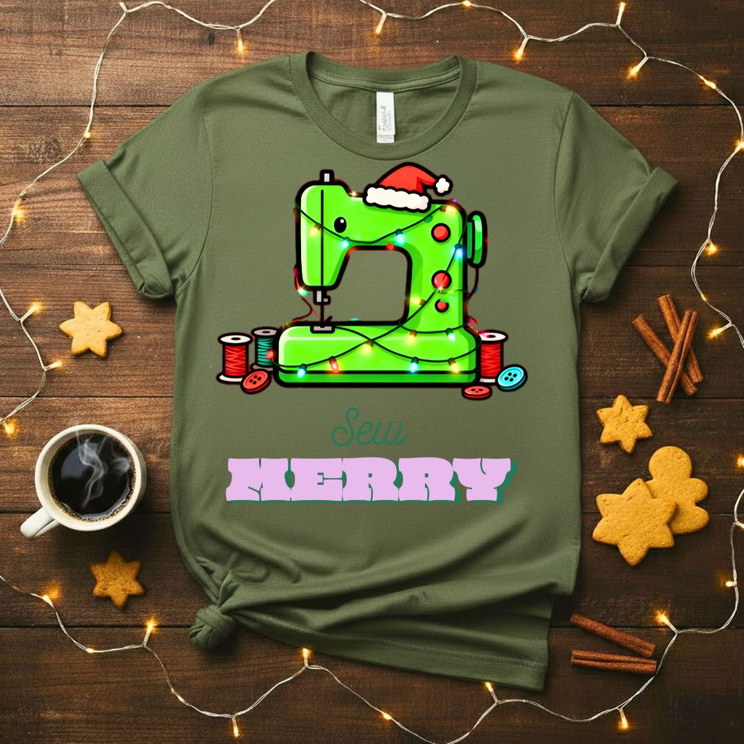 Sew Merry Meme Funny T-Shirt with crafting pun design