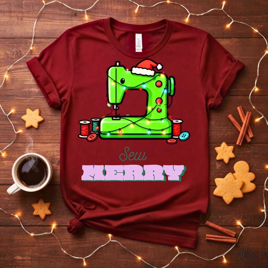 Sew Merry Meme Funny T-Shirt with crafting pun design