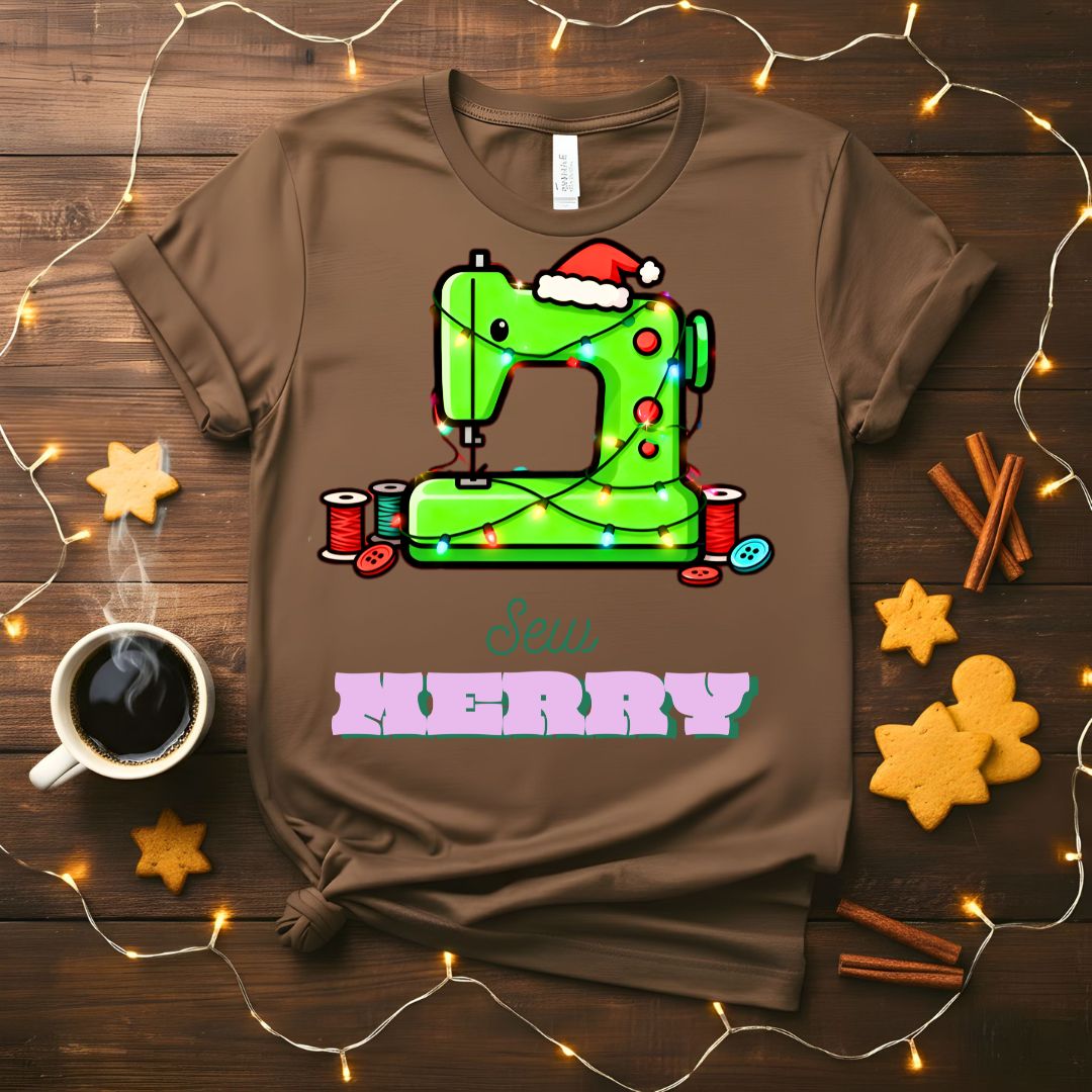 Sew Merry Meme Funny T-Shirt with crafting pun design