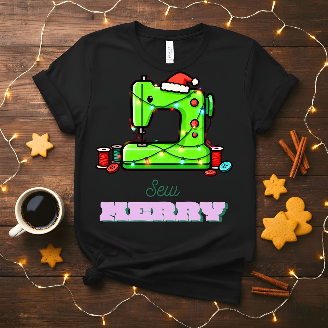 Sew Merry Meme Funny T-Shirt with crafting pun design