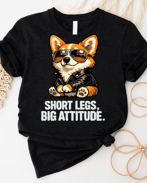 Short legs big attitude corgi t-shirt with bold retro corgi graphic