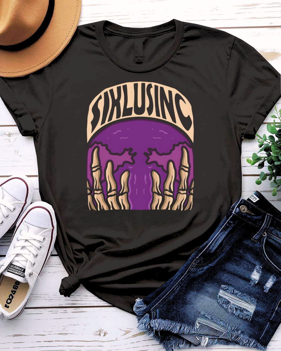 Siklusinc streetwear tee with cryptic industrial graphic on model in dark setting