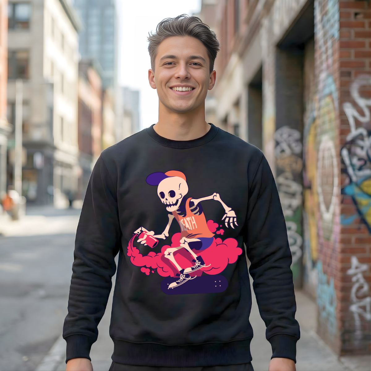 Graffiti bones graphic urban crewneck pullover