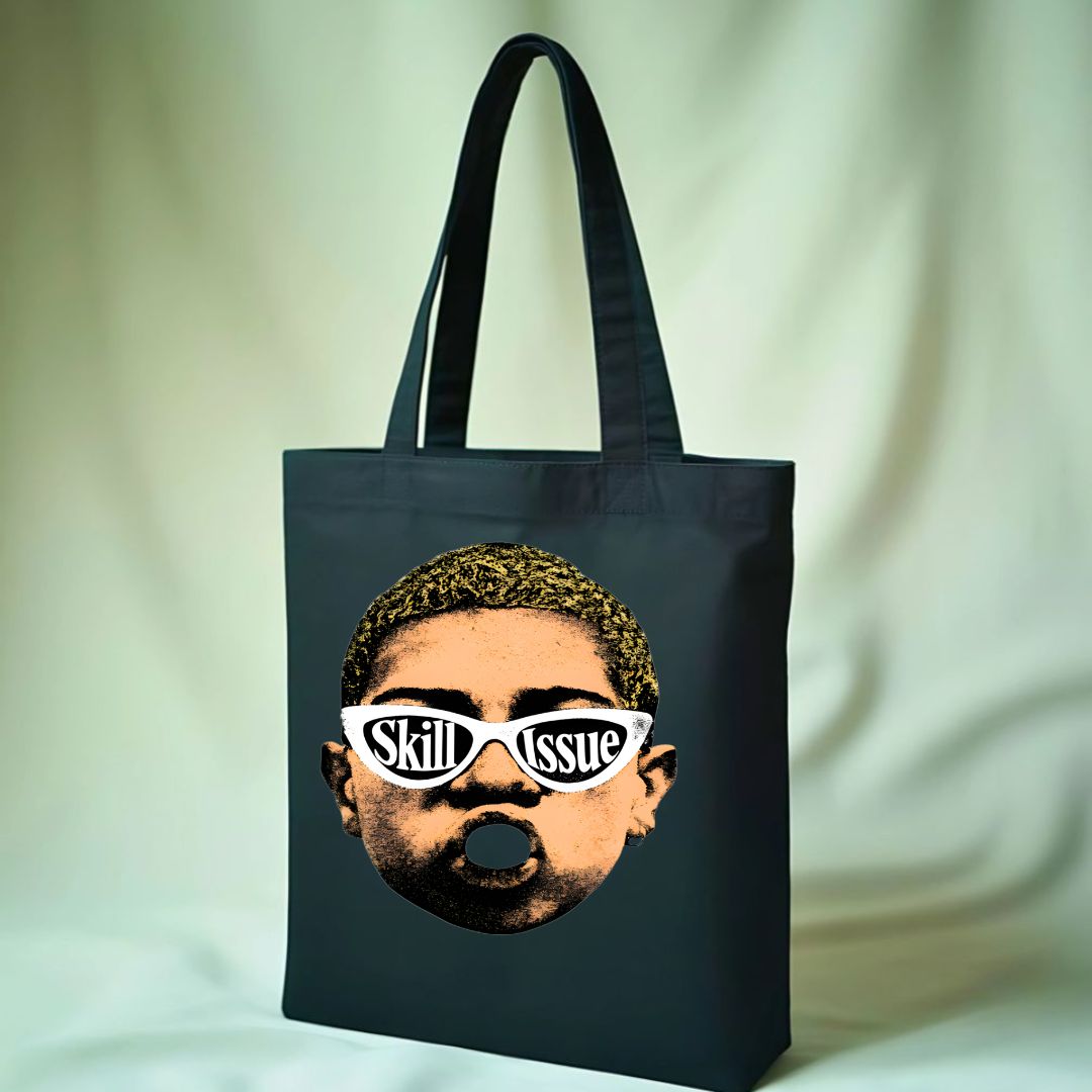 Skill Issue Tote Bag with bold gamer text design