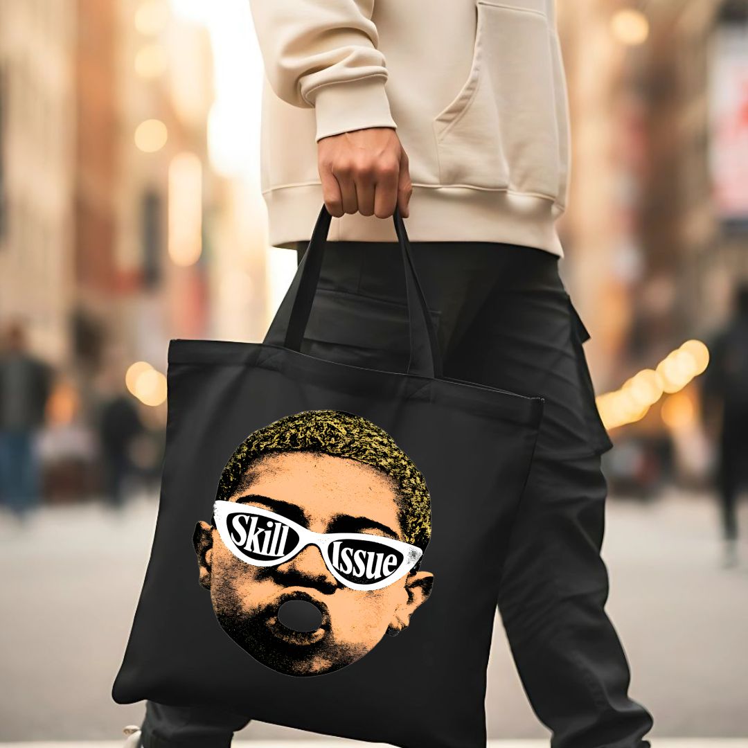 Skill Issue Tote Bag with bold gamer text design