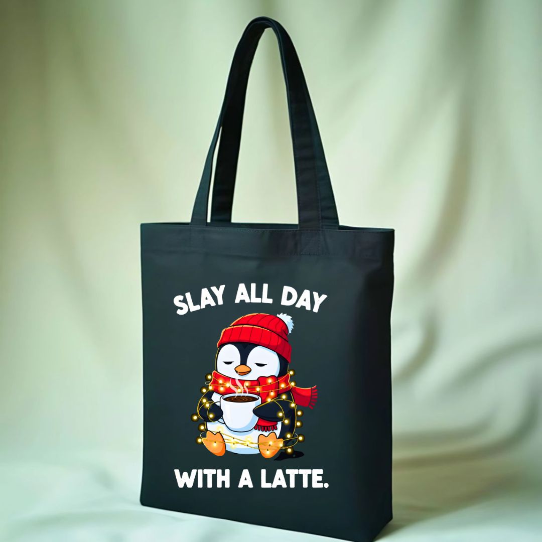 Slay All Day Coffee Christmas funny festive tote bag