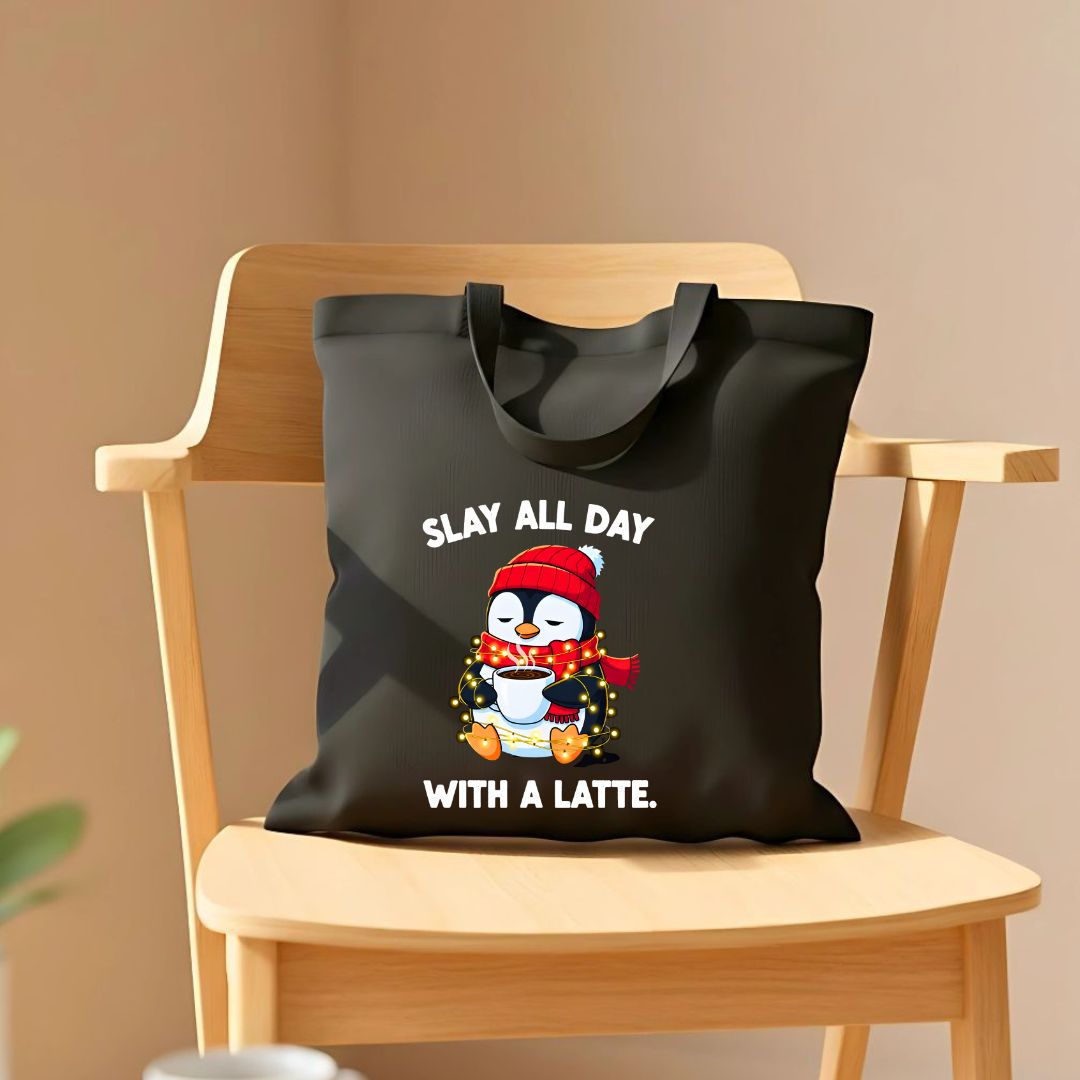 Slay All Day Coffee Christmas funny festive tote bag