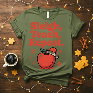 Sleigh Teach Repeat funny teacher Christmas t-shirt