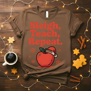 Sleigh Teach Repeat funny teacher Christmas t-shirt