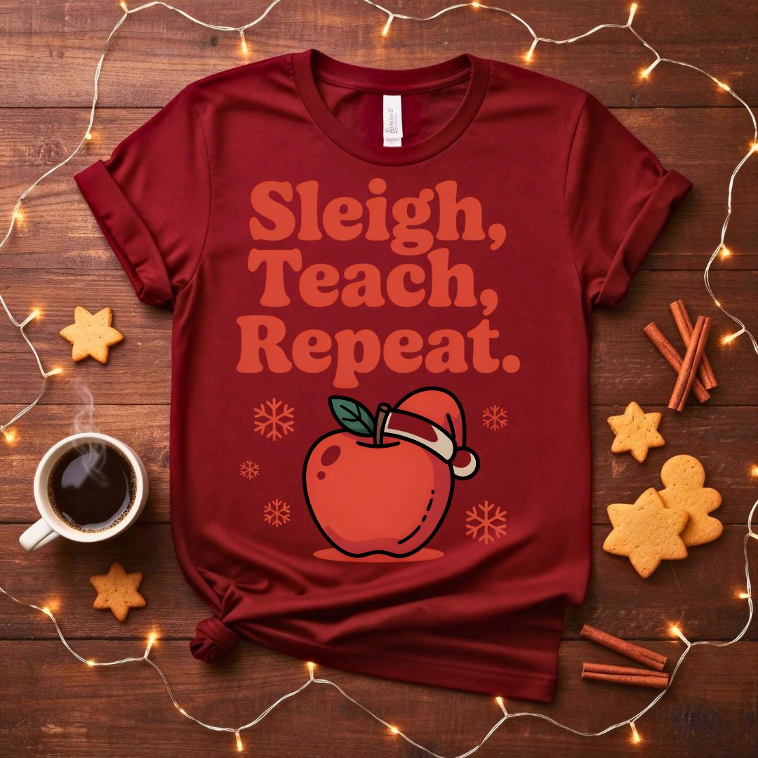 Sleigh Teach Repeat funny teacher Christmas t-shirt