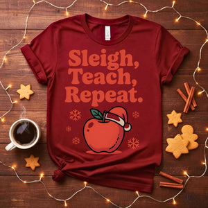 Sleigh Teach Repeat funny teacher Christmas t-shirt