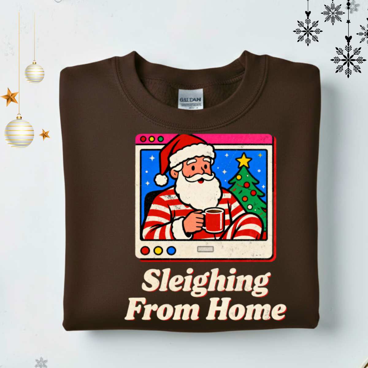 “Sleighing From Home Christmas Sweatshirt – funny work-from-home holiday meme sweatshirt, cozy unisex fleece pullover by Memez.Store.
