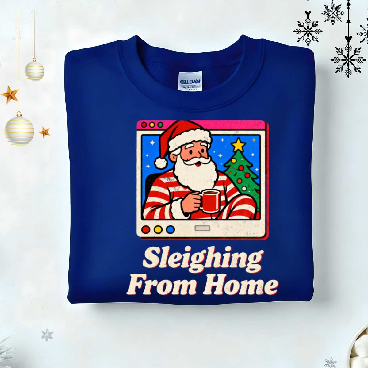 “Sleighing From Home Christmas Sweatshirt – funny work-from-home holiday meme sweatshirt, cozy unisex fleece pullover by Memez.Store.