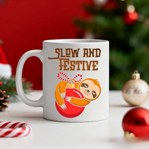 “Slow & Festive Meme Christmas Mug – funny turtle coffee mug for lazy holiday mornings by Memez.Store