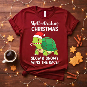 Slow and Snowy Wins The Race cozy winter tortoise t-shirt