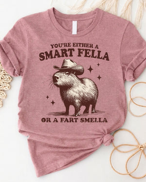 Smart fella or fart smella cowboy capybara t-shirt with funny meme design