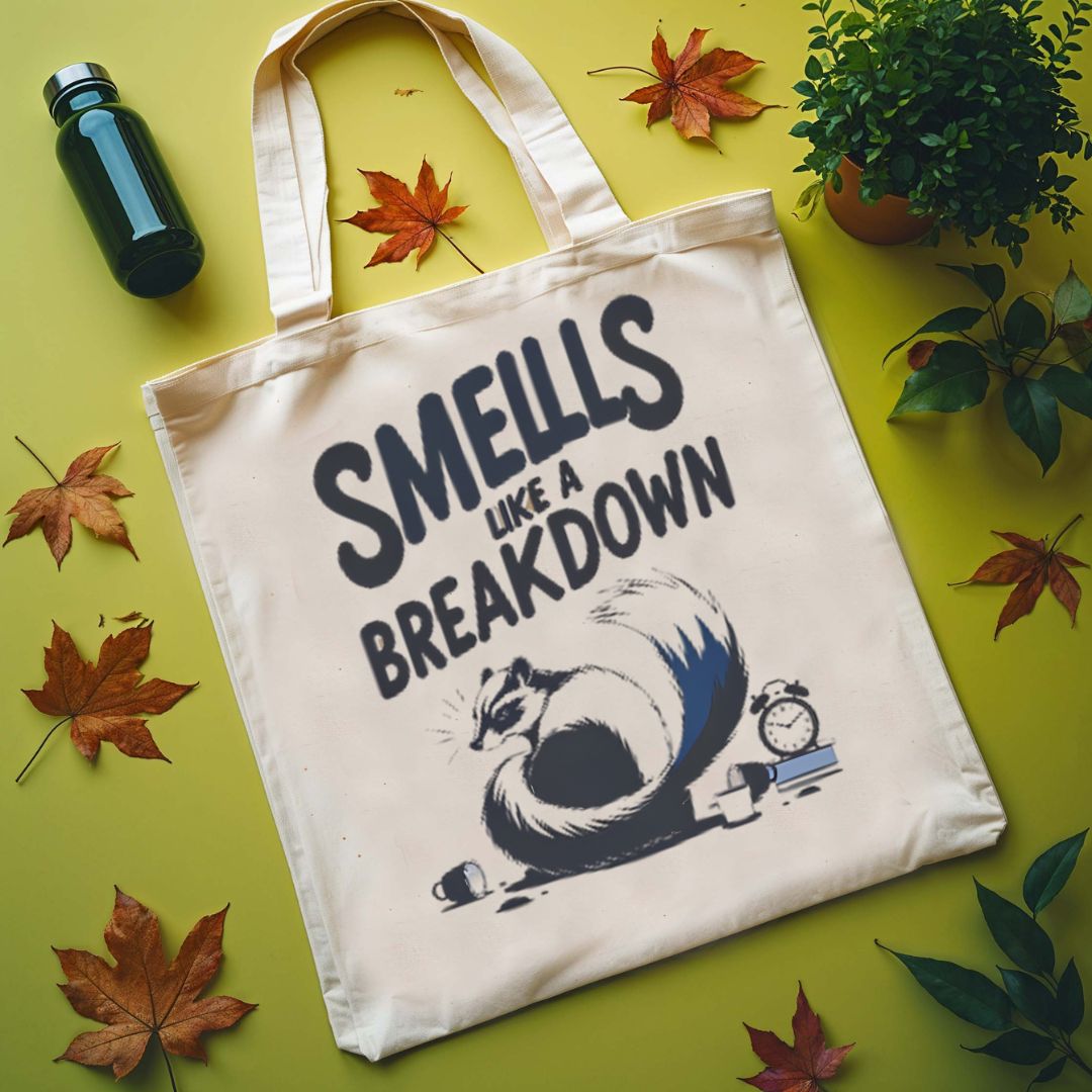 Smells Like A Break Down Tote Bag with mental health humor