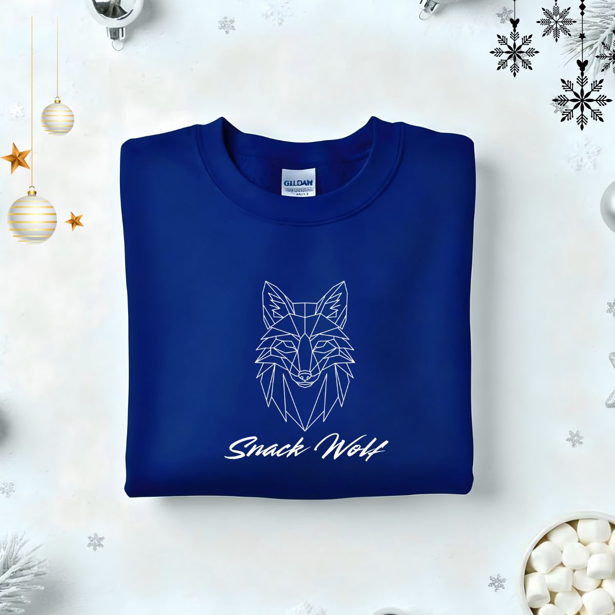 Snack Wolf Typographical Embroidered Sweatshirt – funny snack lover sweatshirt with minimalist embroidered text, soft unisex fleece pullover from Memez.Store, perfect for midnight snackers and food enthusiasts.