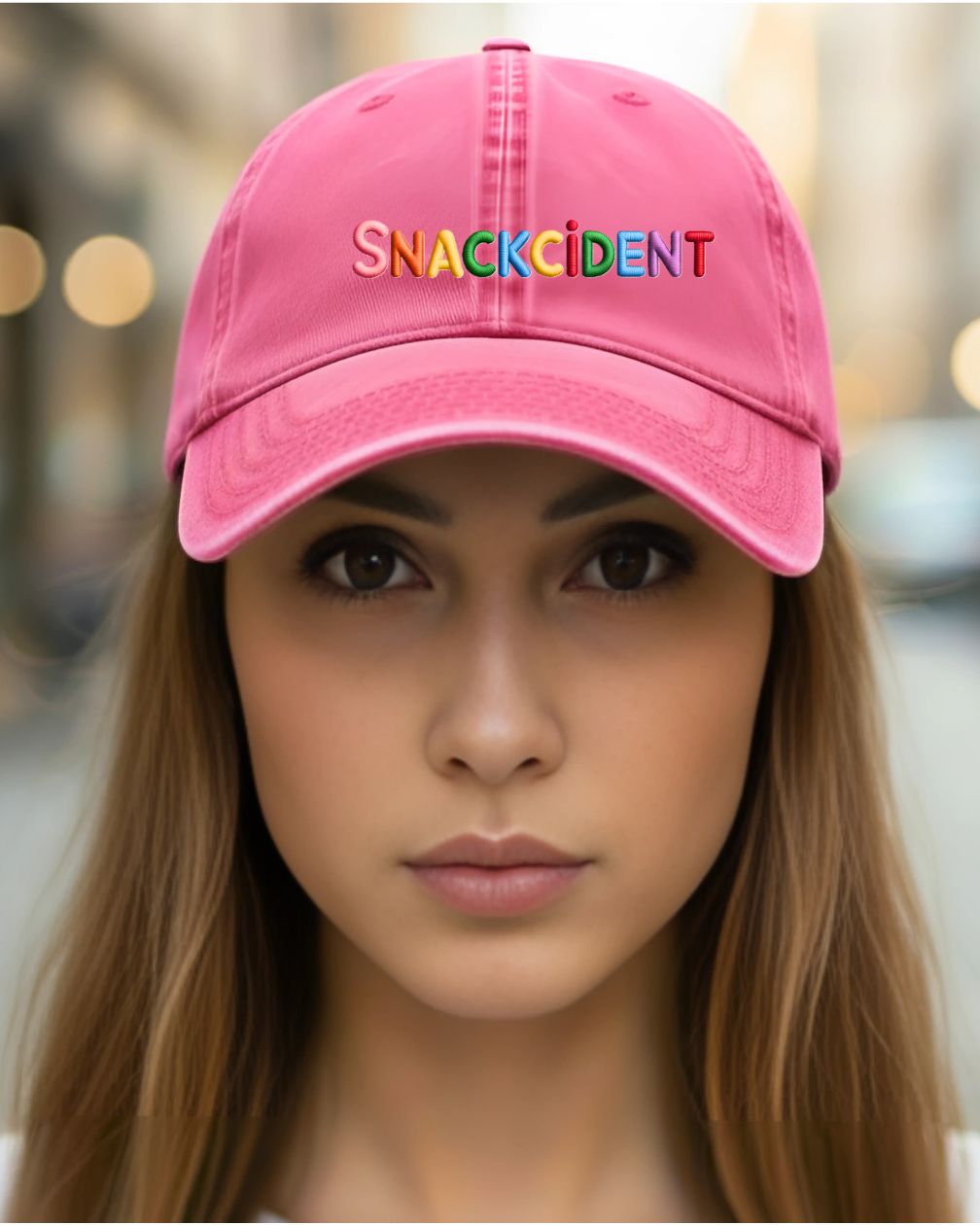 Snackcident embroidered cotton dad hat meme design