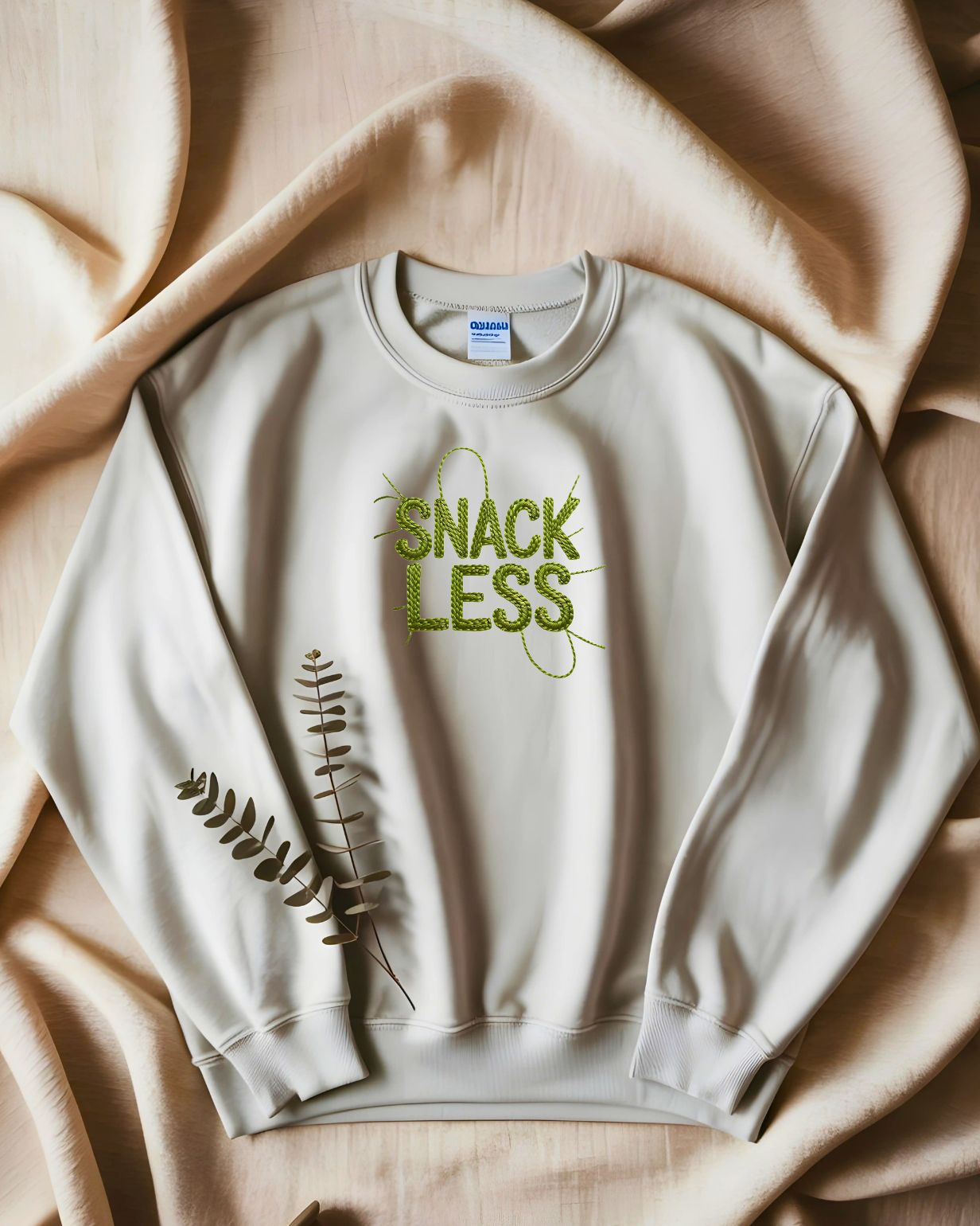Cozy foodie humor embroidered sweatshirt snackless