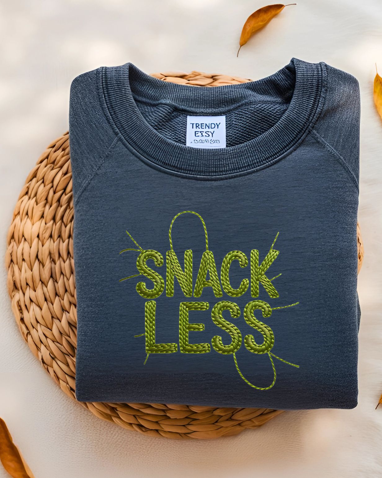Cozy foodie humor embroidered sweatshirt snackless