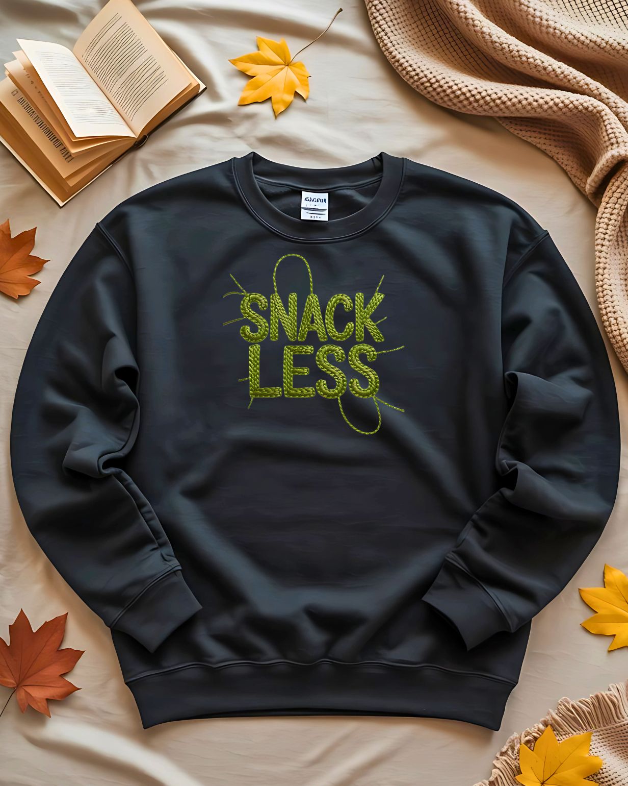 Cozy foodie humor embroidered sweatshirt snackless