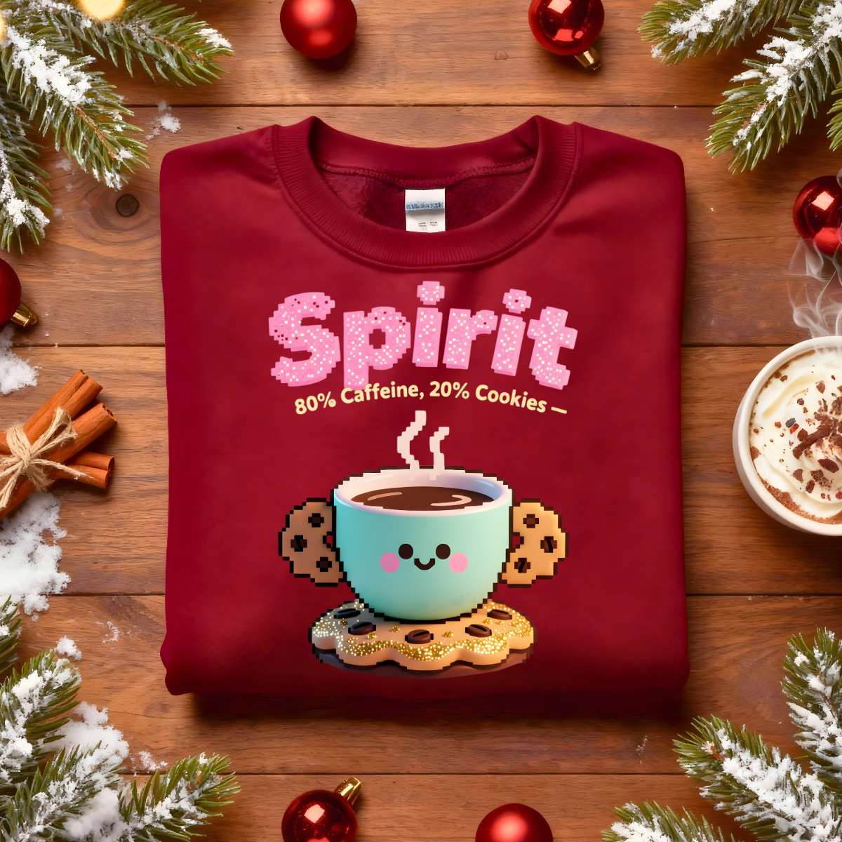 Spirit 80% Caffeine 20% Cookie Christmas Sweatshirt, funny coffee and cookie meme holiday pullover, cozy unisex Christmas humor apparel by Memez.Store, caffeine Christmas sweatshirt 2025.