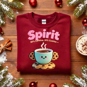 Spirit 80% Caffeine 20% Cookie Christmas Sweatshirt, funny coffee and cookie meme holiday pullover, cozy unisex Christmas humor apparel by Memez.Store, caffeine Christmas sweatshirt 2025.