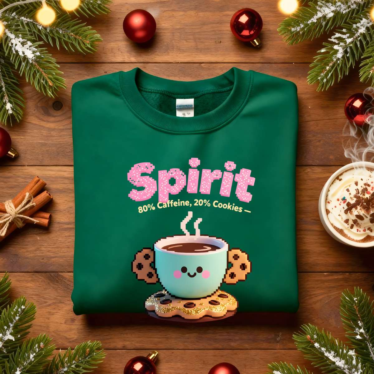 Spirit 80% Caffeine 20% Cookie Christmas Sweatshirt, funny coffee and cookie meme holiday pullover, cozy unisex Christmas humor apparel by Memez.Store, caffeine Christmas sweatshirt 2025.