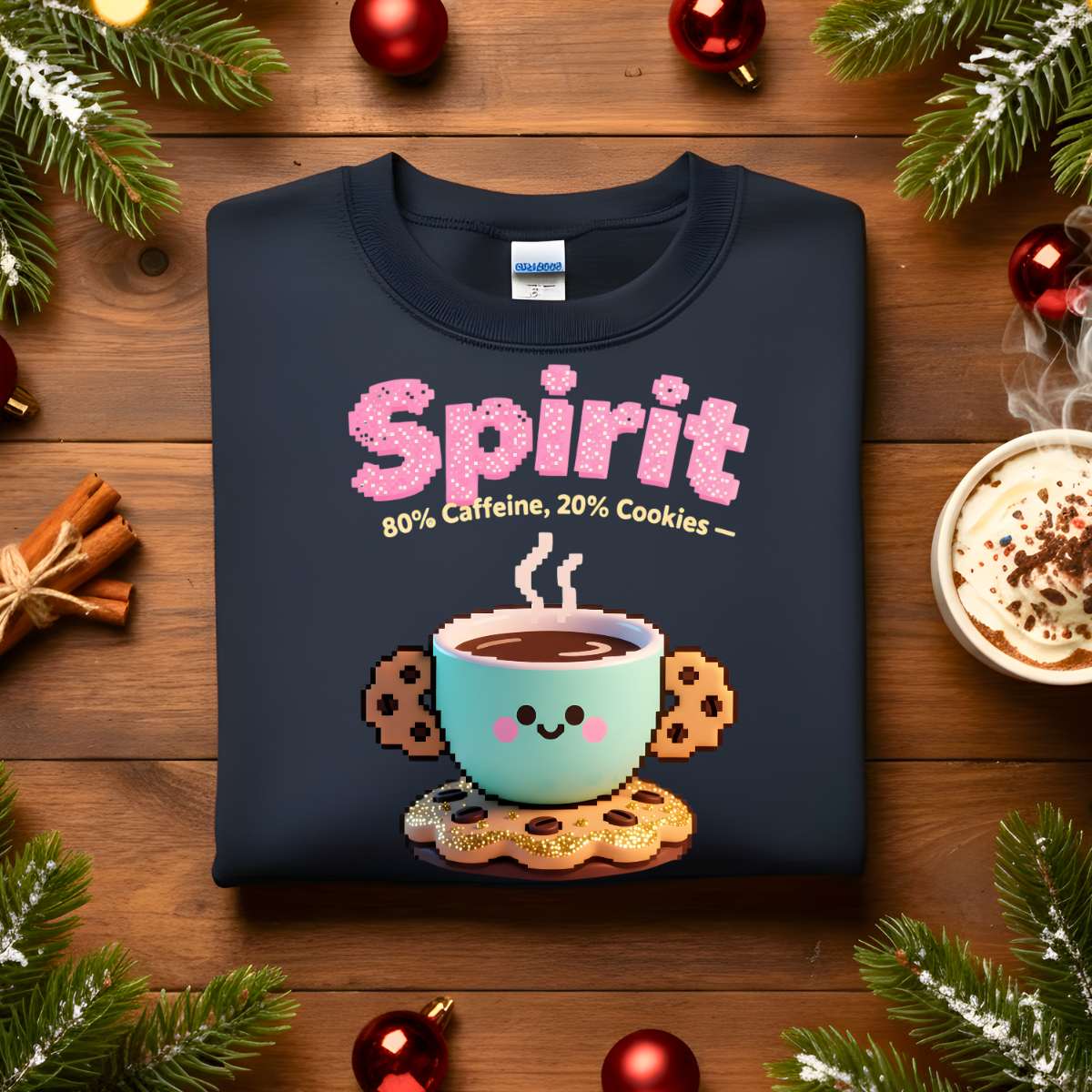Spirit 80% Caffeine 20% Cookie Christmas Sweatshirt, funny coffee and cookie meme holiday pullover, cozy unisex Christmas humor apparel by Memez.Store, caffeine Christmas sweatshirt 2025.