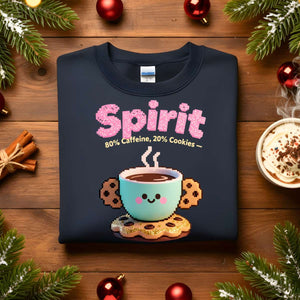 Spirit 80% Caffeine 20% Cookie Christmas Sweatshirt, funny coffee and cookie meme holiday pullover, cozy unisex Christmas humor apparel by Memez.Store, caffeine Christmas sweatshirt 2025.