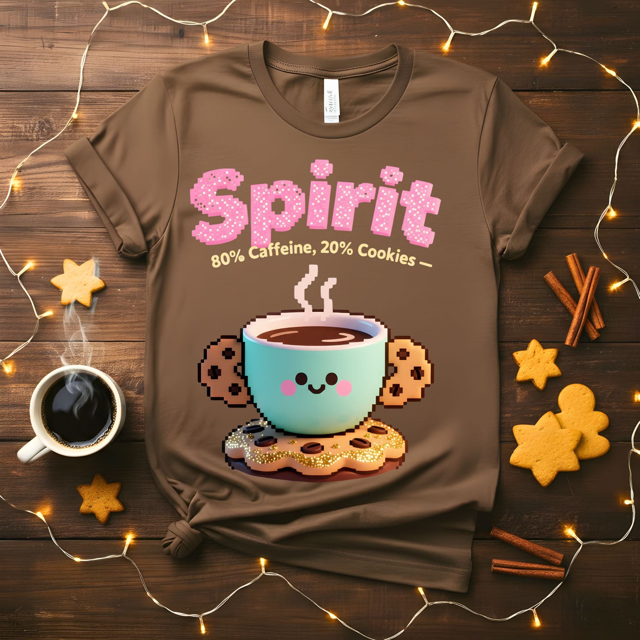Spirit 80% Caffeine 20% Cookies Christmas Meme Funny Tee – Funny holiday t-shirt for coffee and cookie lovers, perfect Christmas meme shirt.