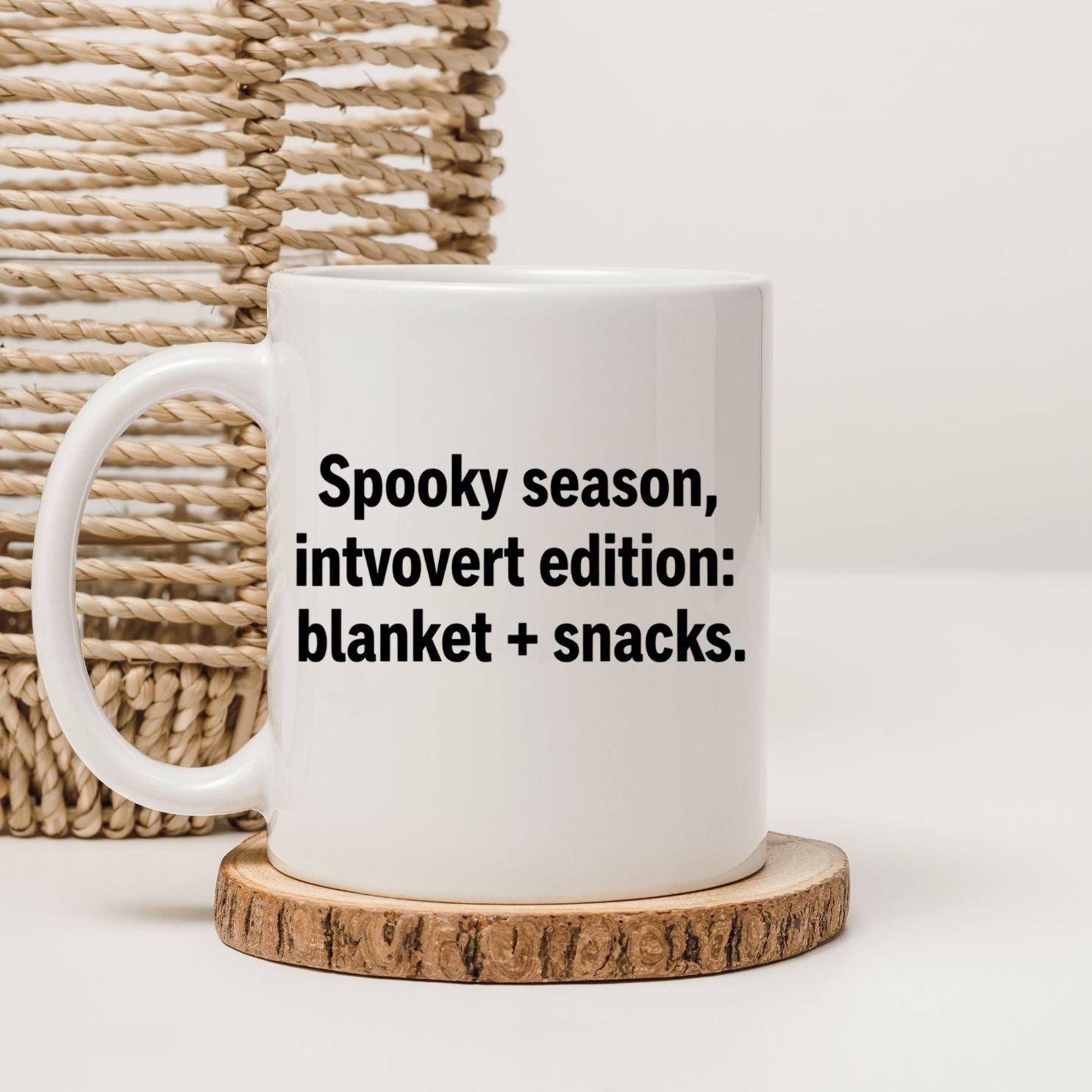 Spooky season funny introvert meme mug on desk
