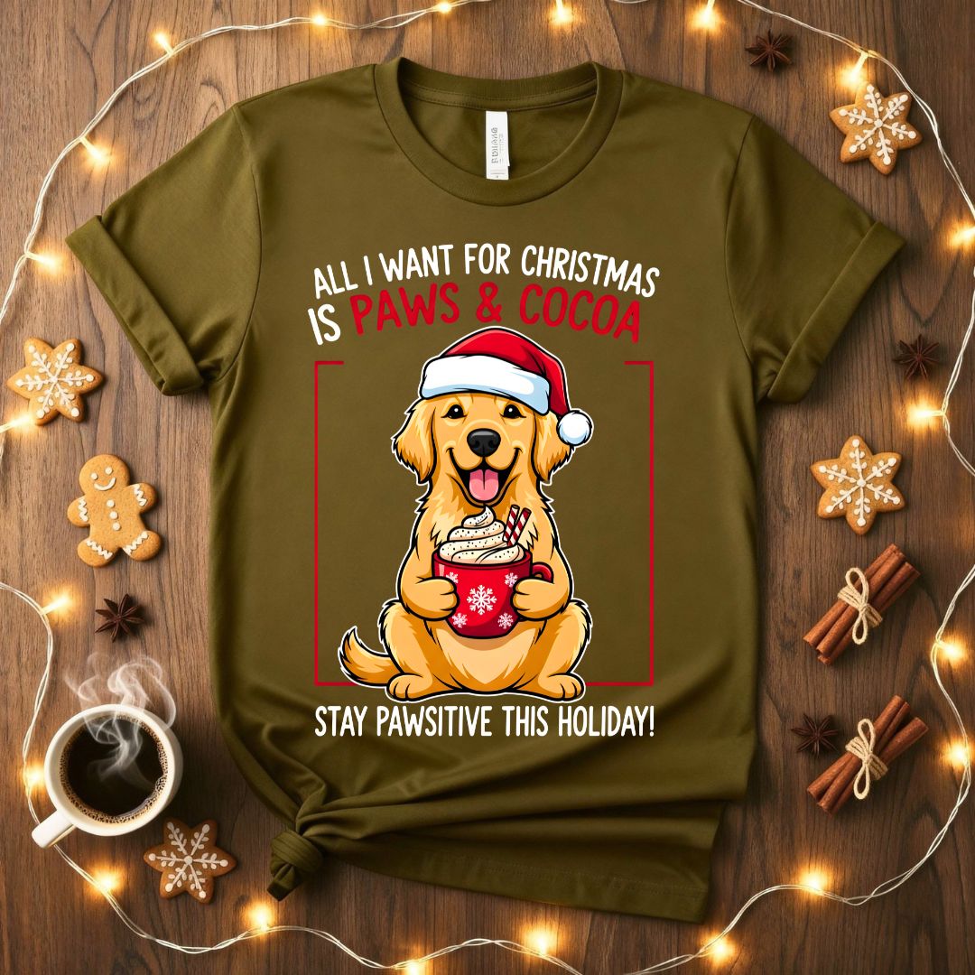Stay Pawsitive Christmas funny animal pun t-shirt