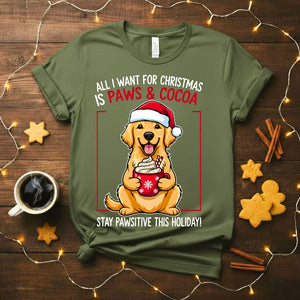 Stay Pawsitive Christmas funny animal pun t-shirt